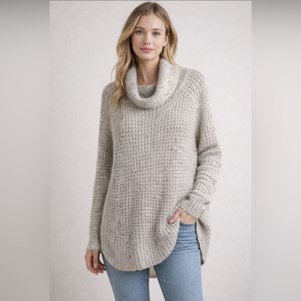 Free People Cozy Cowl Neck Tweed Linen Blend Sweater - Cream.      Size-X—Small